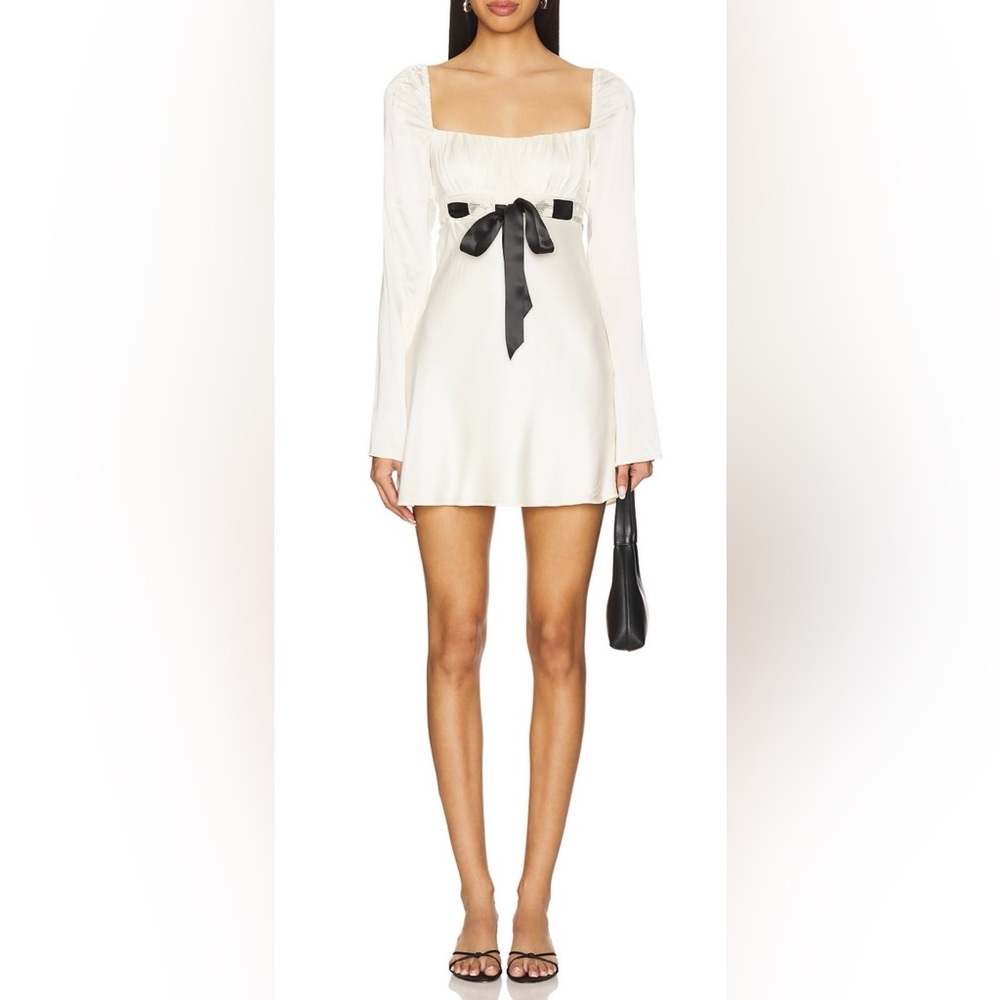 Brand New Stone Cold Fox Elegant Silk Babydoll Dress with Silk Black Ribbon Bow